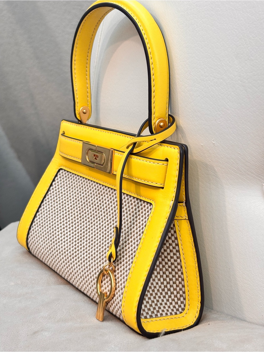 TORY BURCH Yellow Petite Lee Radziwill Woven Mini Bag NWOT - Picture 5 of 16